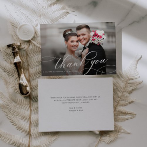 calligraphy script double sided wedding photo thank you card