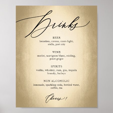 Calligraphy Script Drinks & Cheers Wedding Sign