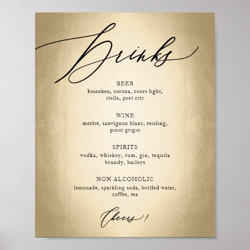 Calligraphy Script Drinks  Cheers Wedding Sign