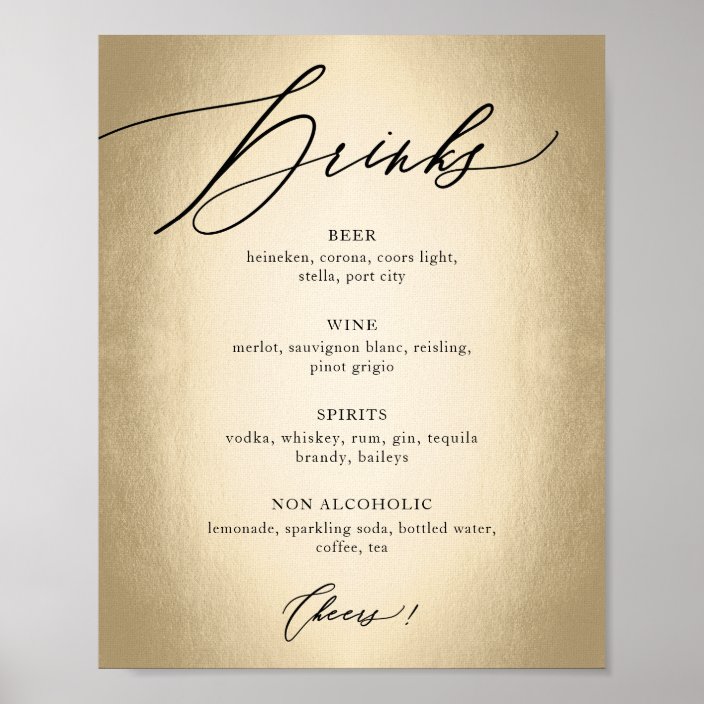 Calligraphy Script Drinks Cheers Wedding Sign Zazzle Com