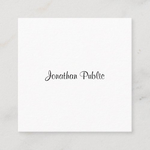 Calligraphy Script Elegant Black And White Trendy Square Business Card