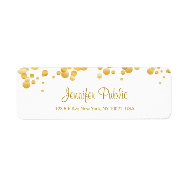 Calligraphy Script Elegant Template Gold Confetti Label (Front)