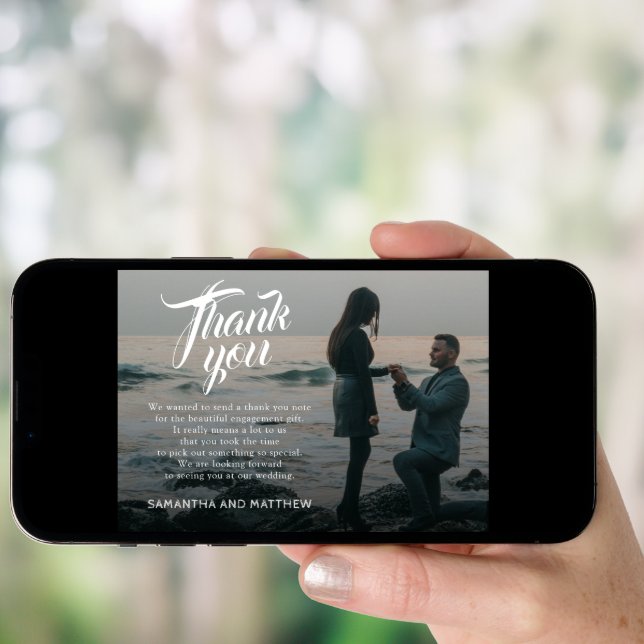 Calligraphy Script Engagement Party Thank You Card (Front Digital)