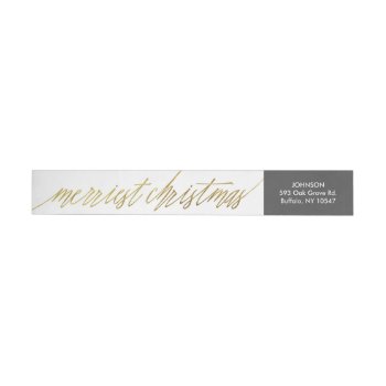 Calligraphy Script Faux Gold Foil  Merry Christmas Wrap Around Label by BanterandCharm at Zazzle