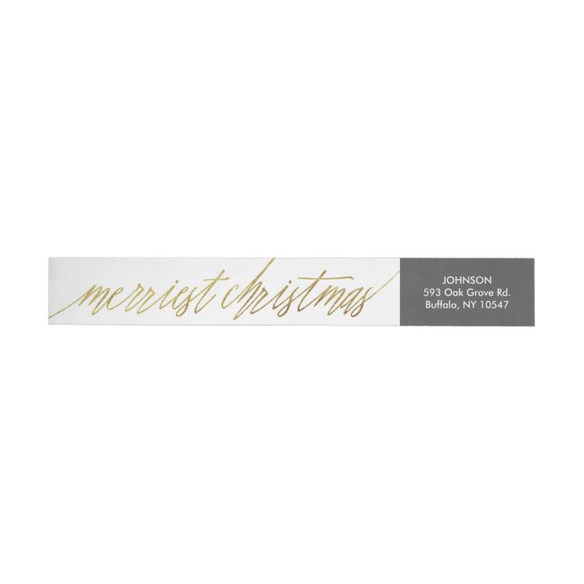 Calligraphy Script Faux Gold Foil  Merry Christmas Wrap Around Label (Individual)