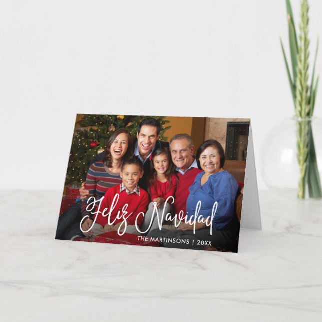 Calligraphy Script Feliz Navidad Photo Fold Holiday Card (Front)