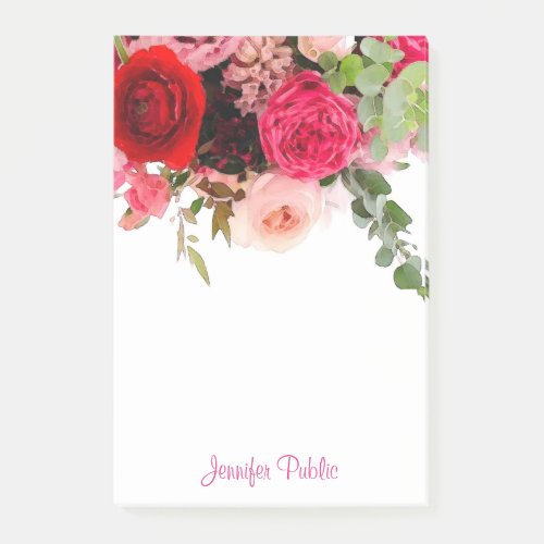 Calligraphy Script Floral Watercolor Rose Template Post_it Notes