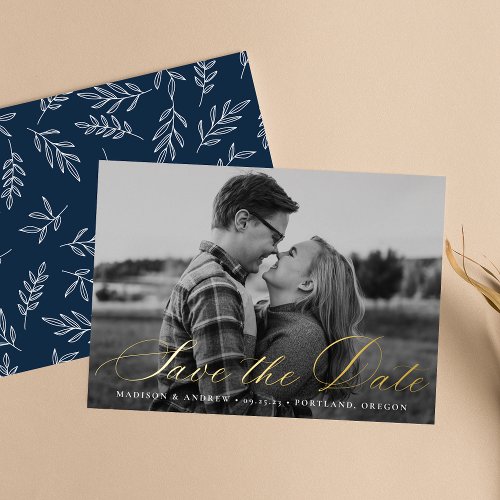 Calligraphy Script Foil Save the Date Card