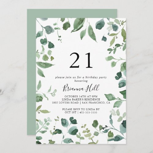 Calligraphy Script Foliage 21st Birthday Party  Invitation