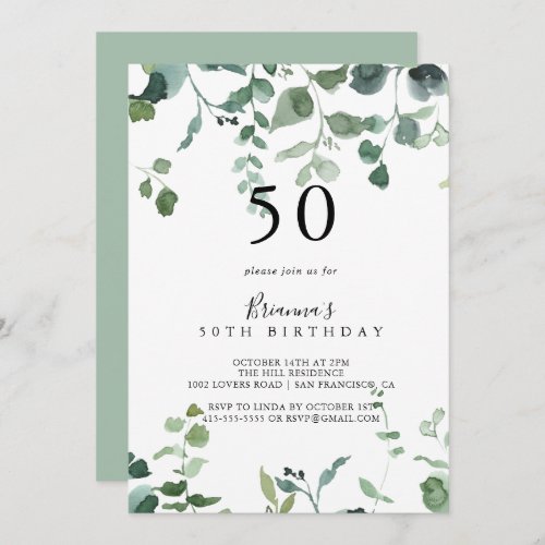 Calligraphy Script Foliage 50th Birthday Party  Invitation