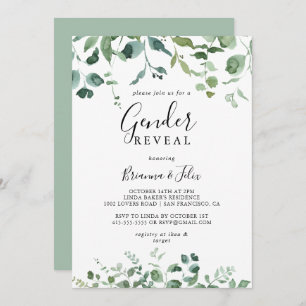 Calligraphy Script Foliage Gender Reveal Party Invitation