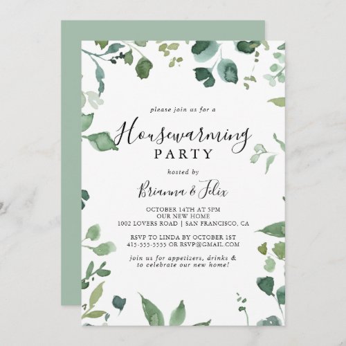 Calligraphy Script Foliage Housewarming Party  Invitation