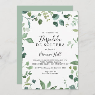 Calligraphy Script Foliage Spanish Bridal Shower  Invitation