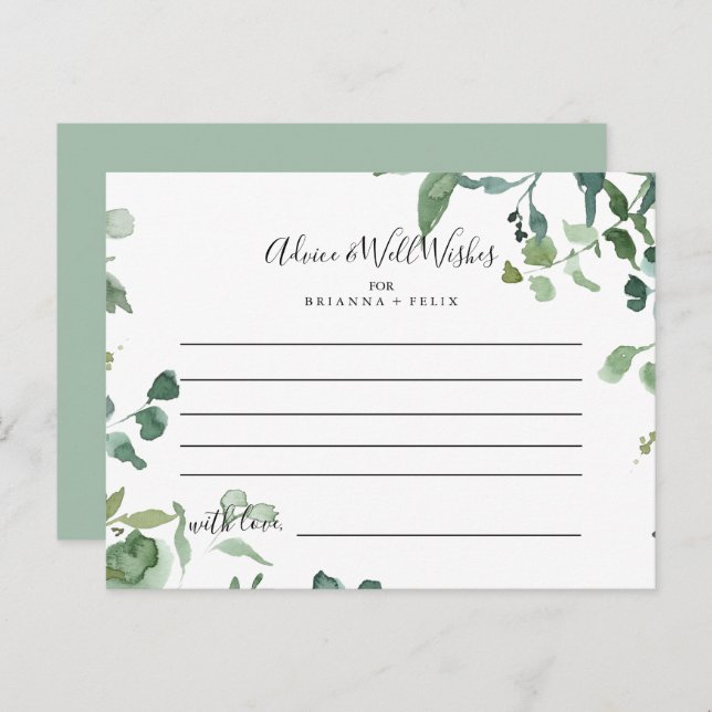 Calligraphy Script Foliage Wedding Advice Card (Front/Back)
