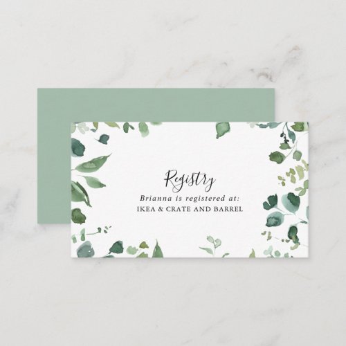 Calligraphy Script Foliage Wedding Gift Registry  Enclosure Card