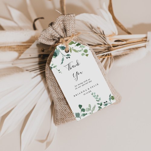 Calligraphy Script Foliage Wedding Thank You  Gift Tags
