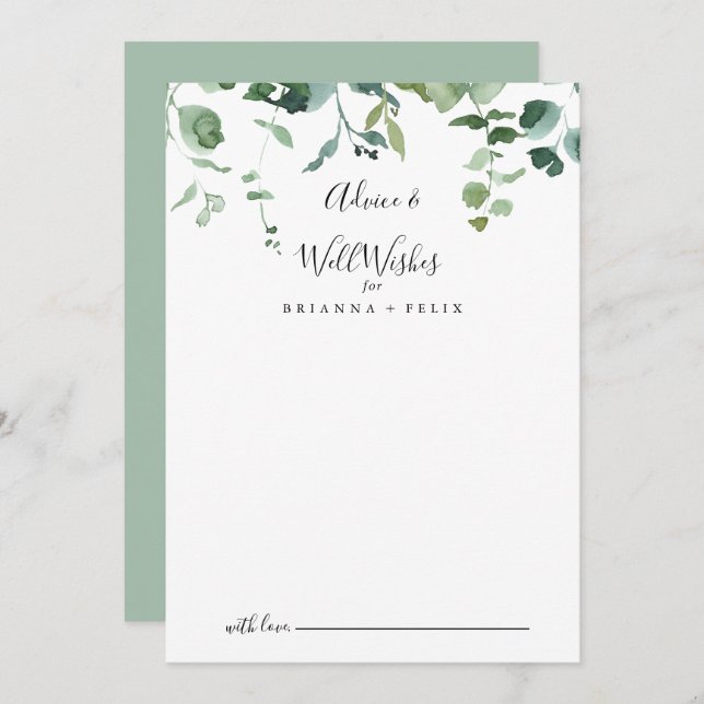 Calligraphy Script Foliage Wedding Well Wishes  Advice Card (Front/Back)