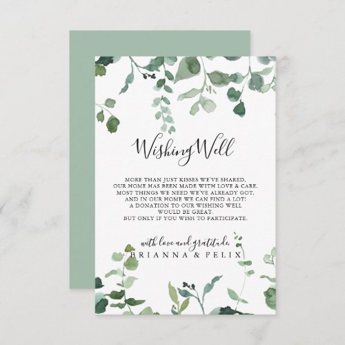 Calligraphy Script Foliage Wedding Wishing Well  Enclosure Card