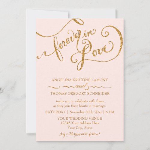 Calligraphy Script Forever in Love Gold Glitter Invitation