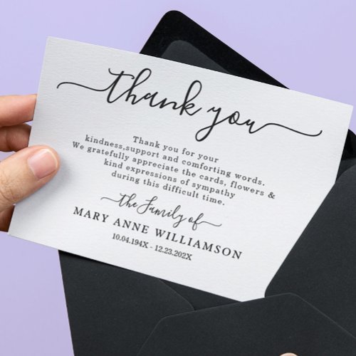 Calligraphy Script Funeral Thank You Card