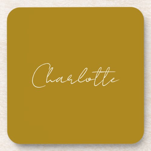 Calligraphy Script Gold Color Custom Name Edit Beverage Coaster