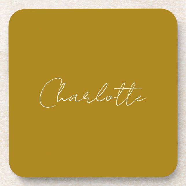 Calligraphy Script Gold Color Custom Name Edit Beverage Coaster (Front)