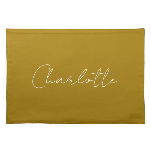 Calligraphy Script Gold Color Custom Name Edit Cloth Placemat (Front)