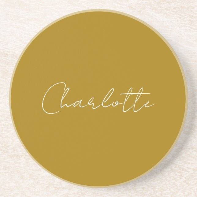 Calligraphy Script Gold Color Custom Name Edit Coaster (Front)