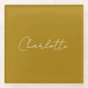 Calligraphy Script Gold Color Custom Name Edit Glass Coaster