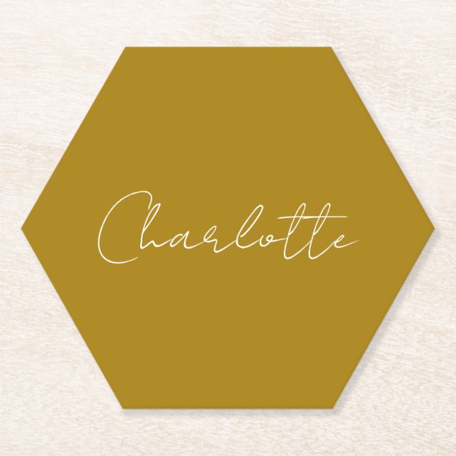 Calligraphy Script Gold Color Custom Name Edit Paper Coaster (Front)