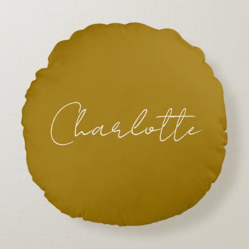 Calligraphy Script Gold Color Custom Name Edit Round Pillow