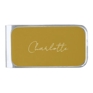 Calligraphy Script Gold Color Custom Name Edit Silver Finish Money Clip