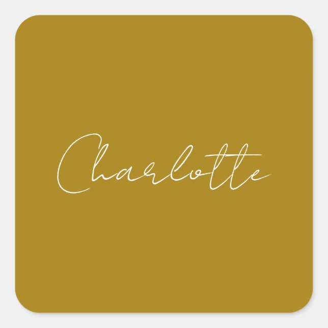 Calligraphy Script Gold Color Custom Name Edit Square Sticker (Front)