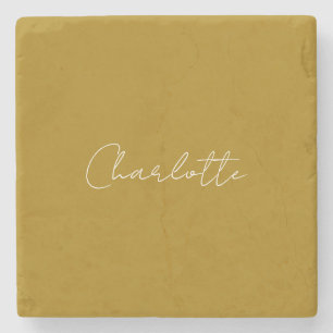 Calligraphy Script Gold Color Custom Name Edit Stone Coaster