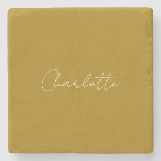 Calligraphy Script Gold Color Custom Name Edit Stone Coaster (Front)