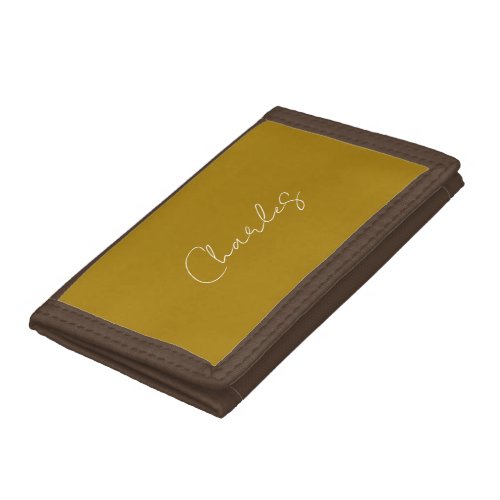 Calligraphy Script Gold Color Custom Name Edit Trifold Wallet