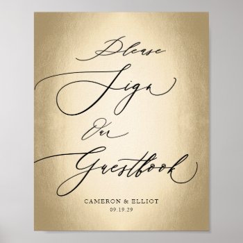 Calligraphy Script Gold Guestbook Wedding Sign by fatfatin_blue_knot at Zazzle