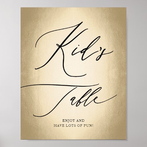 Calligraphy Script Gold Kids Table Wedding Sign