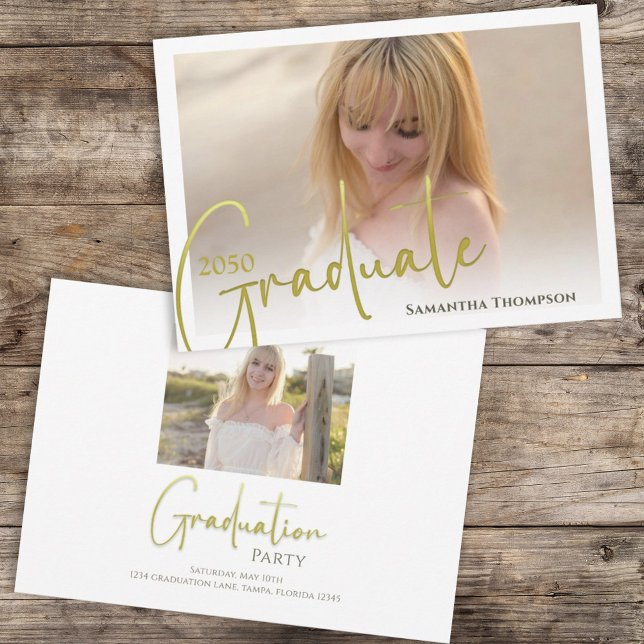 Calligraphy Script Gold Minimalist Two Photo Invitation (Creator Uploaded)