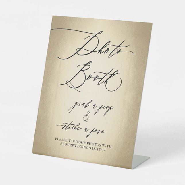 Calligraphy Script Gold Photo Booth Wedding Pedestal Sign (Front)