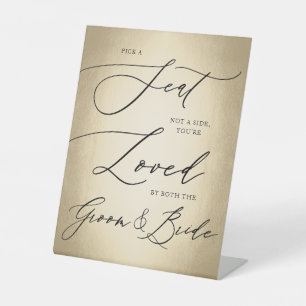 Calligraphy Script Gold Pick A Seat Wedding Pedestal Sign