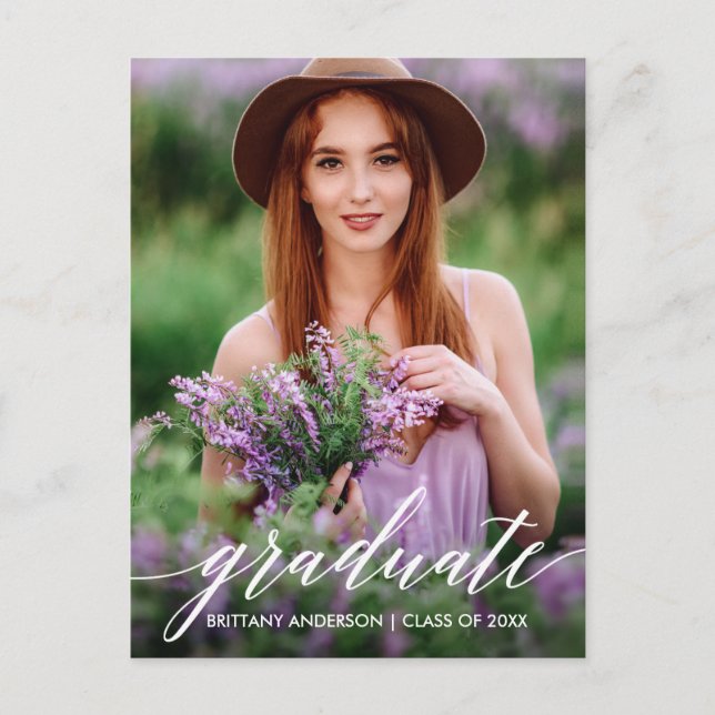 Calligraphy Script Graduation Party Photo Invitation Postcard (Front)