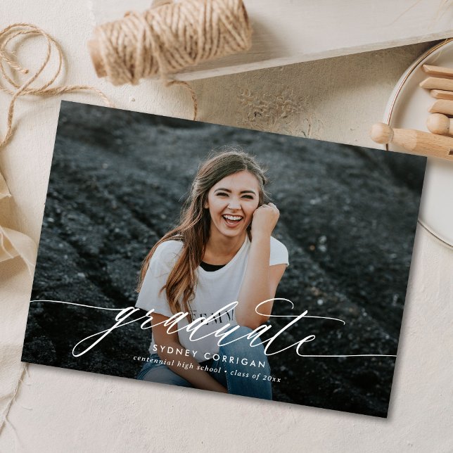 Calligraphy Script Graduation Photo Invitation (Creator Uploaded)