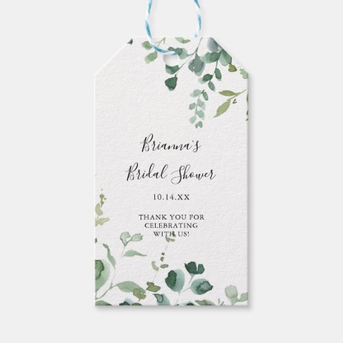 Calligraphy Script Green Foliage Bridal Shower  Gift Tags
