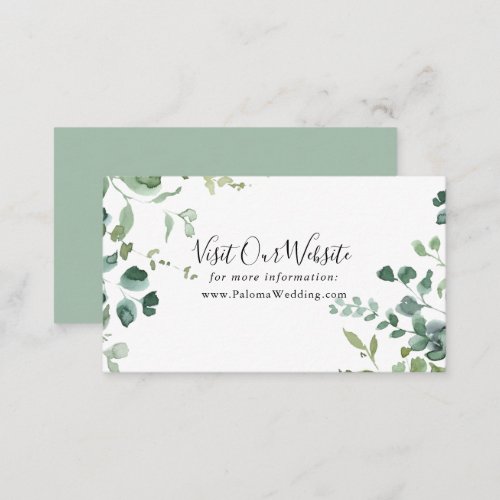 Calligraphy Script Green Foliage Wedding Website  Enclosure Card