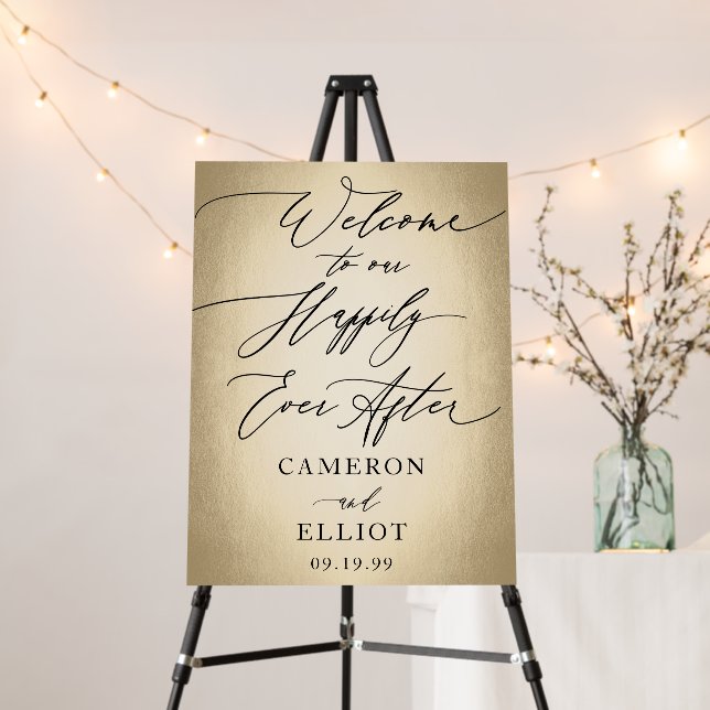 Calligraphy Script Happily Ever After Wedding Sign (In Situ (Stand))