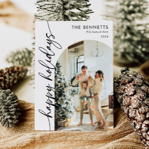 Calligraphy Script Happy Holidays Arch Photo Holiday Card