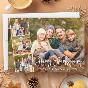 Calligraphy Script Happy Thanksgiving 4 Photo Holiday Card