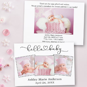 Calligraphy Script Heart 4 Photos Hello Baby Announcement
