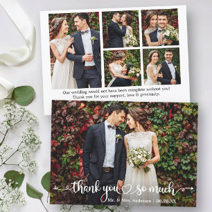 Calligraphy Script Heart 6 Photo Wedding Thank You Card